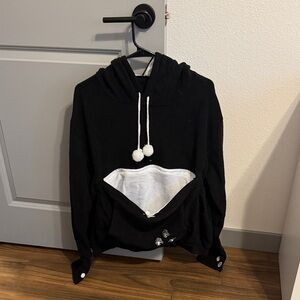 Amazon Black Knit Hoodie with White cat Paw Embroidered Accents